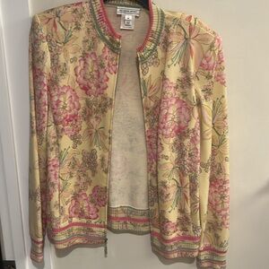 St. John Pink and Cream Cardigan with Floral Elegance
